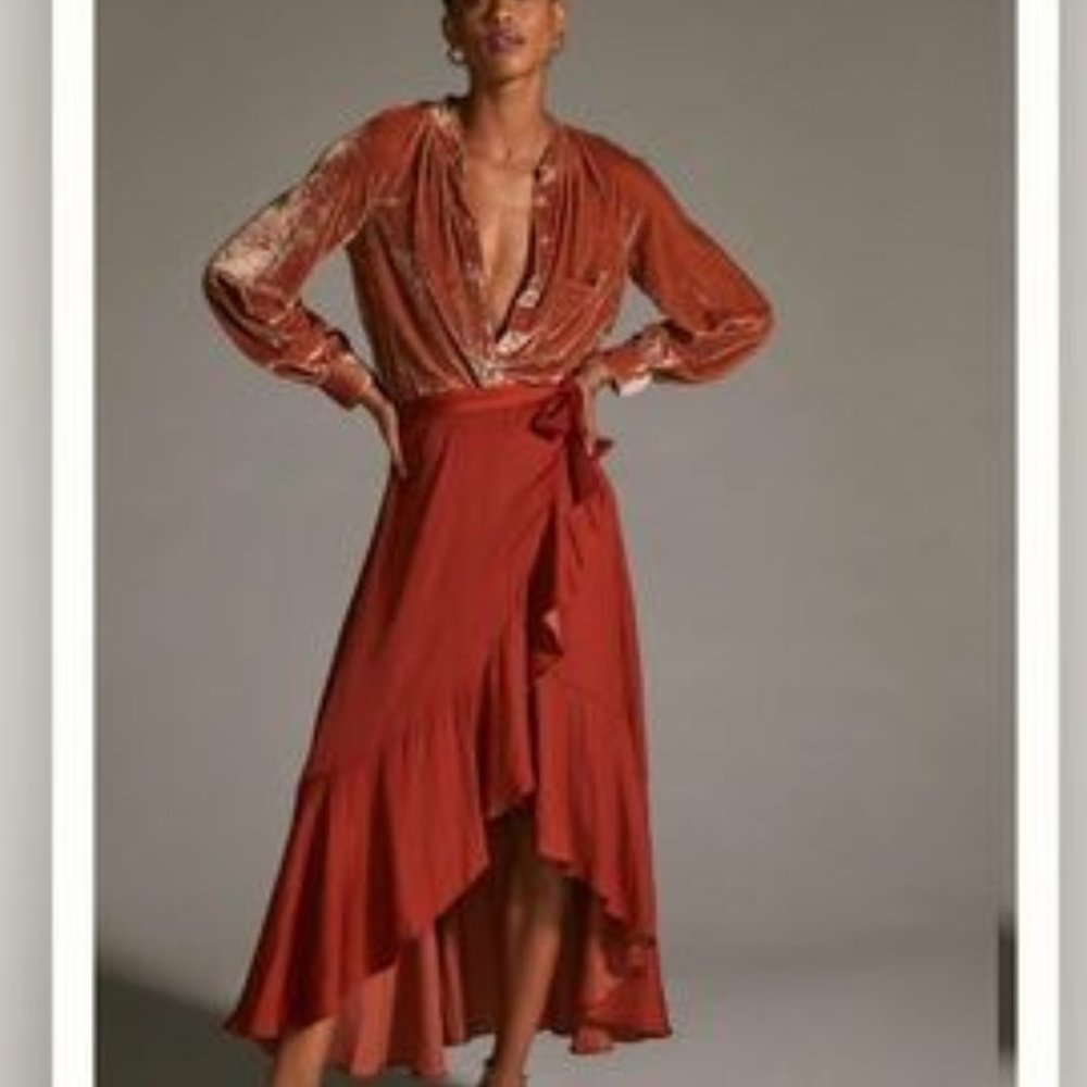 Anthropologie Maeve 2X NWT Ruffled Wrap Maxi Skirt Plus Dark Orange 120$ Plus - Picture 9 of 10